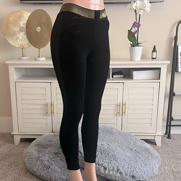 Vibe W/U Velvet Leggings w/ gold trim waistband. Great Fit & Stretch! - Picture 2 of 3